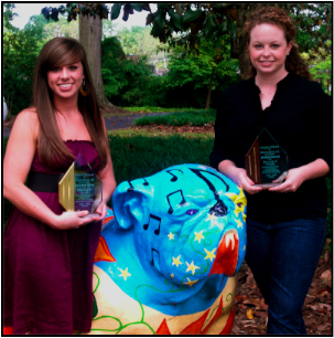 Laura Beth Wrenn and Haley Gowen with their awards from the 2008-09 WxChallenge national forecast contest.
