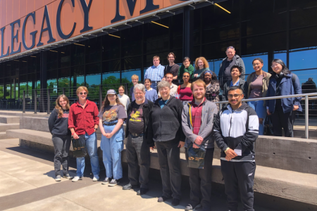 Students Stand outside legacy museum